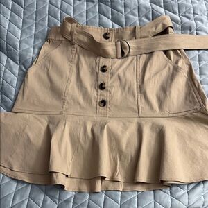Tan Button-Front Skirt with Belt